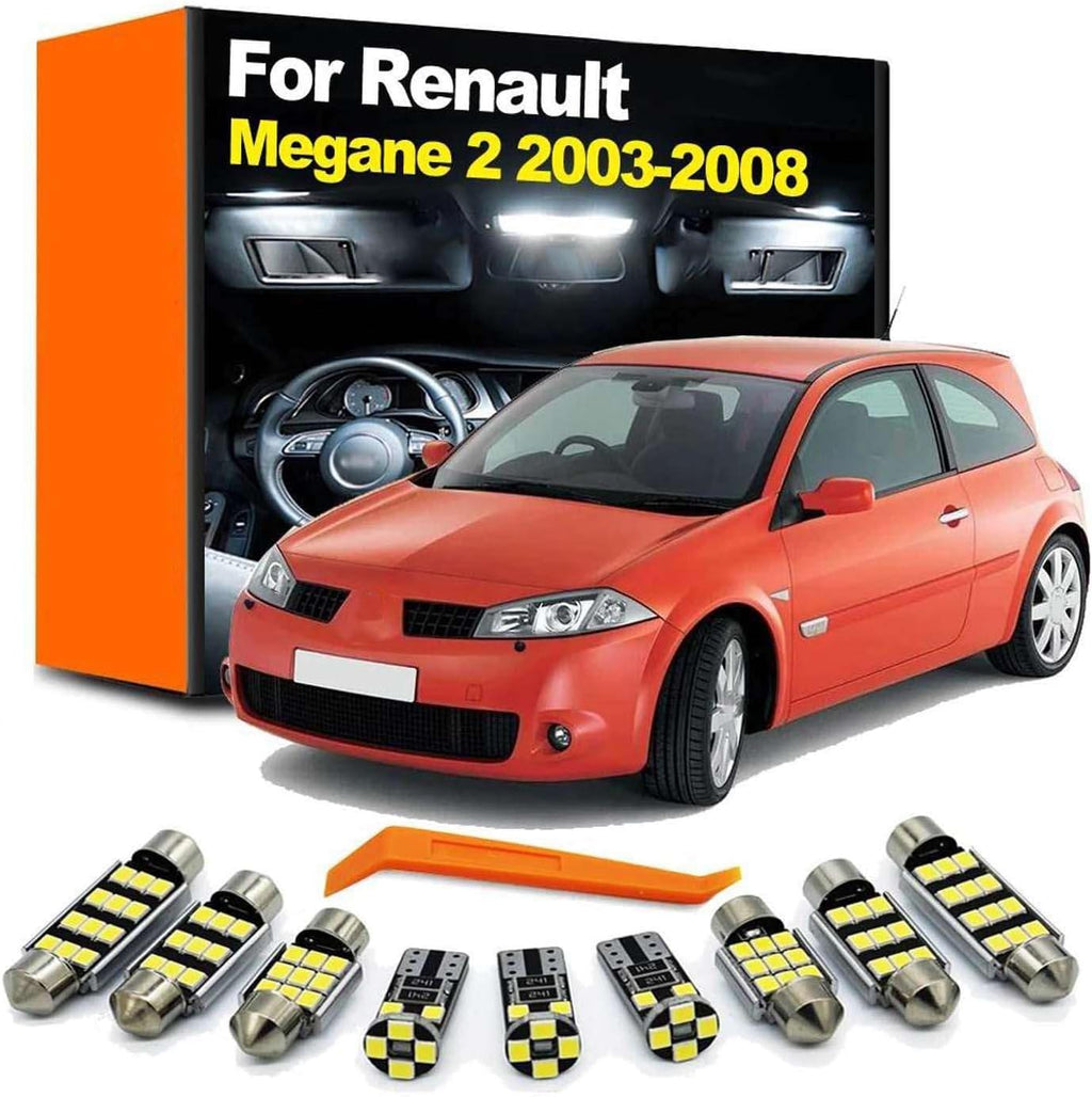 12Pcs LED Interior Dome Map Glove Box Light Kit, for Renault Megane 2 II MK2 2003 2004 2005 2006 2007 2008