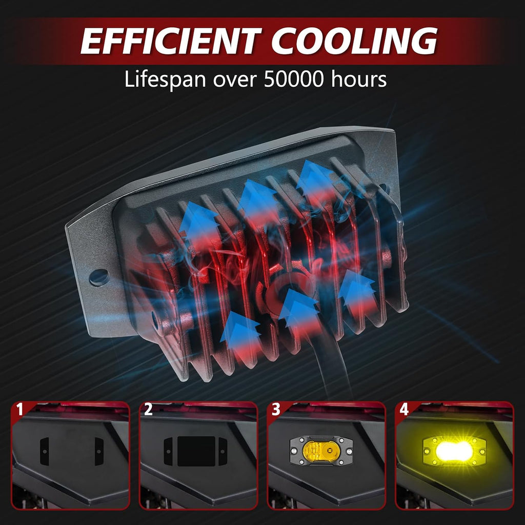 yellow led pods flush mount off road lights showing dimensions