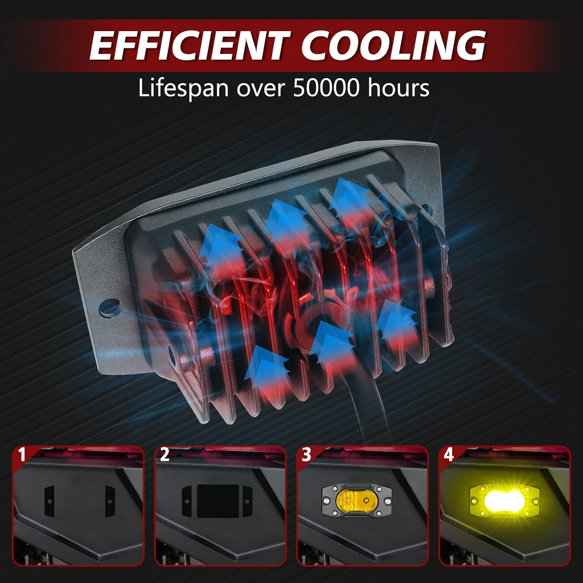 yellow led pods flush mount off road lights showing dimensions