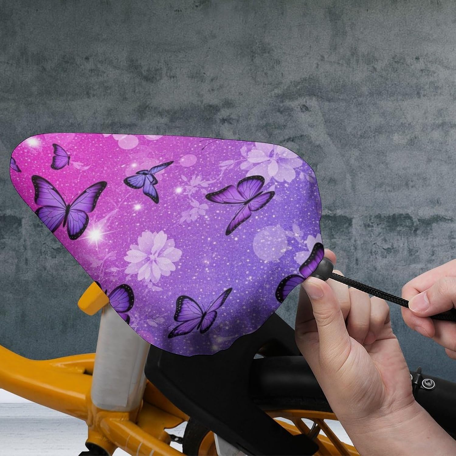 Bicycle Seat Cover for Outdoor Biking, Stationary Exercise Bicycles, Pink Glitter Butterflies Flowers Sparkle Water And Dust Resistant Bicycle Saddle Pad Protector