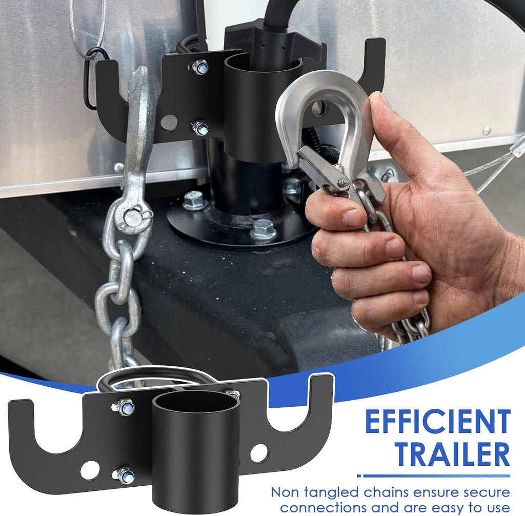 Aluminum Trailer Safety Chain Holder & 7-Way Plug Holder, Heavy Duty Anti-Rust Enclosed Tongue Jack Organizer Fits 2" & 2-1/4" Tubes, RV Towing Utility Camper Accessories for Chains & Wire Harness (B)