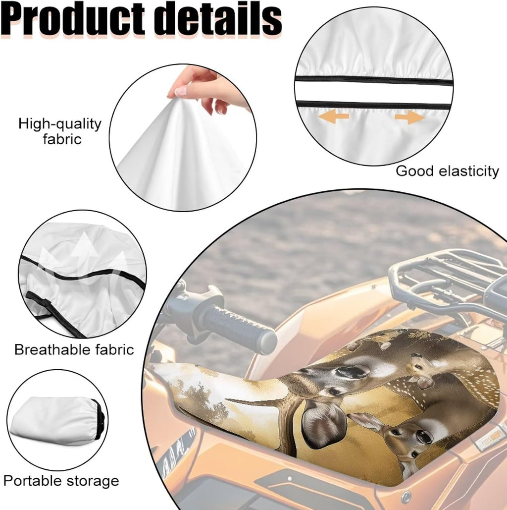 Camo Hunting Deer ATV Seat Cover Waterproof Material Non-Slip 4 Wheeler Seat Cover All Weather ATV Protection Accessory Compatible with Most Models