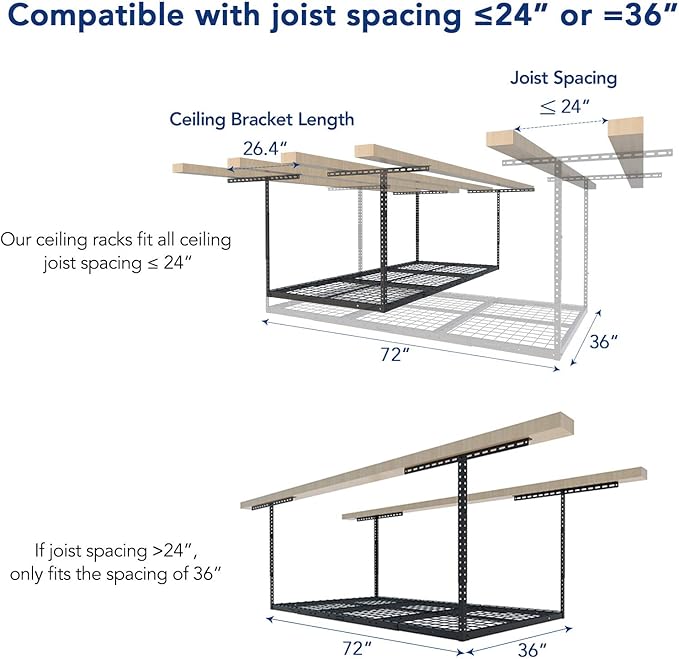 FLEXIMOUNTS 2 Pack 3x6 Overhead Garage Storage Adjustable Ceiling Rack 72" - Image 6