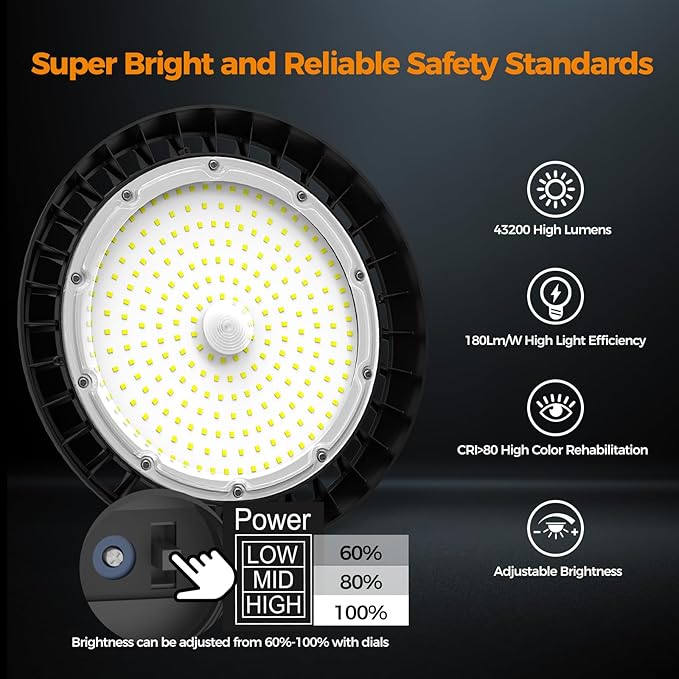 High Bay Lights LED UFO Light 240W LED Shop Lights 6000K IP65 Commercial Bay - Image 2