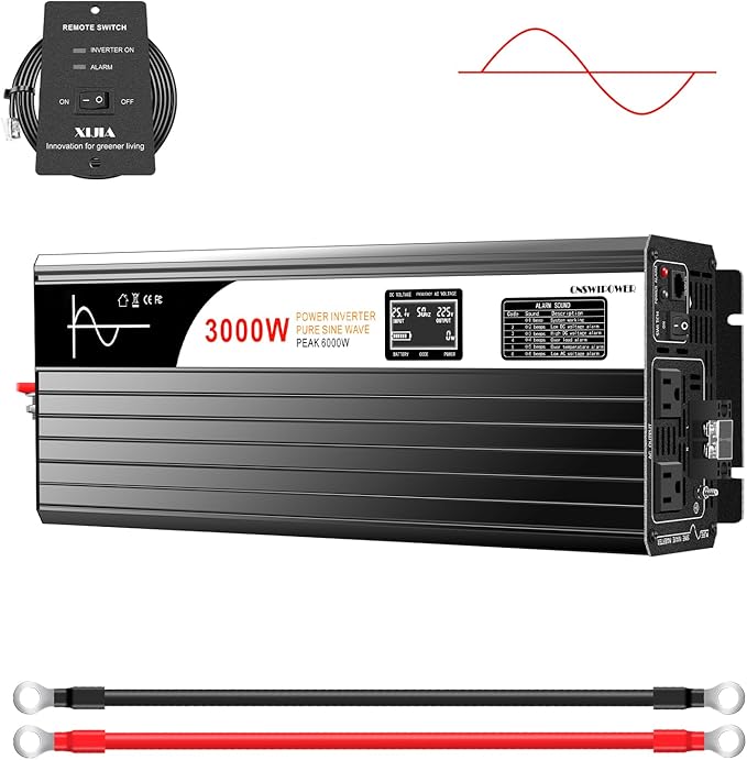 Xijia 3000W Pure Sine Wave Power Inverter DC24V to 110V 120V ac Converter 60HZ by XIJIA