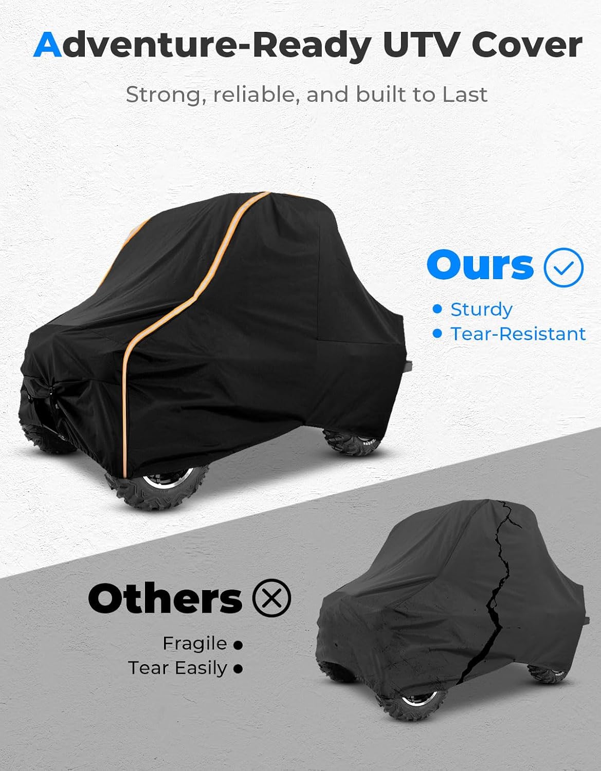 KEMIMOTO UTV Cover 2 Seater All-Weather Protection, Compatible with Polaris Ranger XP 1000/ Mule/Pioneer/Wolverine/CFMOTO UForce, Ranger Cover 2-3 Seater PU Oxford Cloth Windproof Medium Size