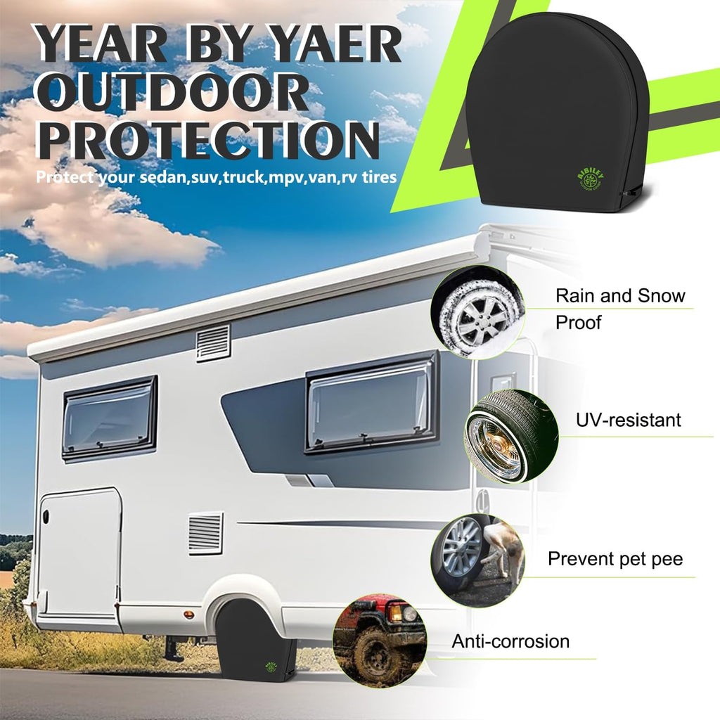 RV Tire Covers Sets of 2,Heavy Duty 600D Polyester Oxford Cloth,26-29Inch | Wheel Tire Covers for Trailers Travel Camper Truck SUV Van,Waterproof,Tear-Resistant,Anti-UV,Snow Protection,Black