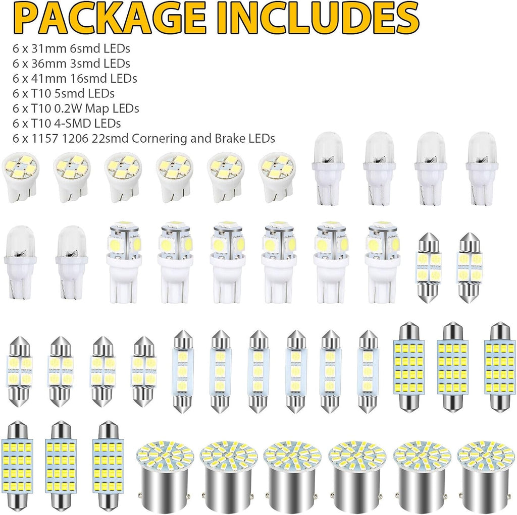 Car Interior Combo LED Map Dome Door Trunk License Plate Light Bulbs White 42PCS