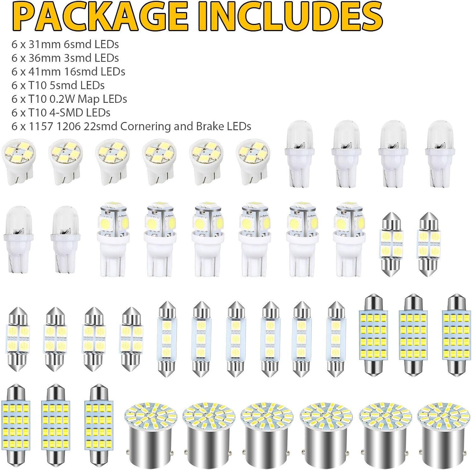 Car Interior Combo LED Map Dome Door Trunk License Plate Light Bulbs White 42PCS