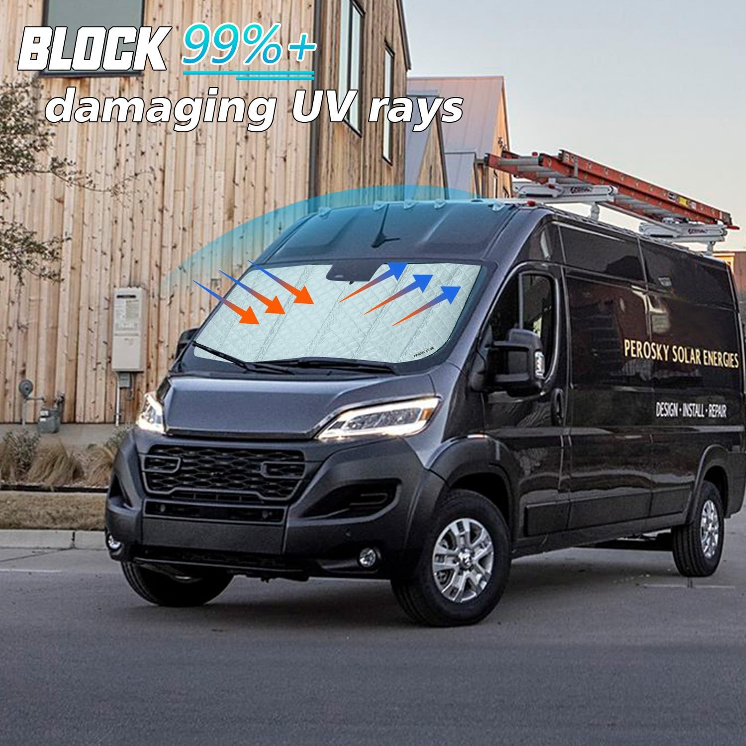 ROCCS Thickest Windshield Sun Shade fit for 2014-2026 Dodge RAM ProMaster Full Size Cargo Van, Diamond Foldable ProMaster Sunshade Front Window Sun Visor Protector Blocks UV Rays Keep Your Car Cooler