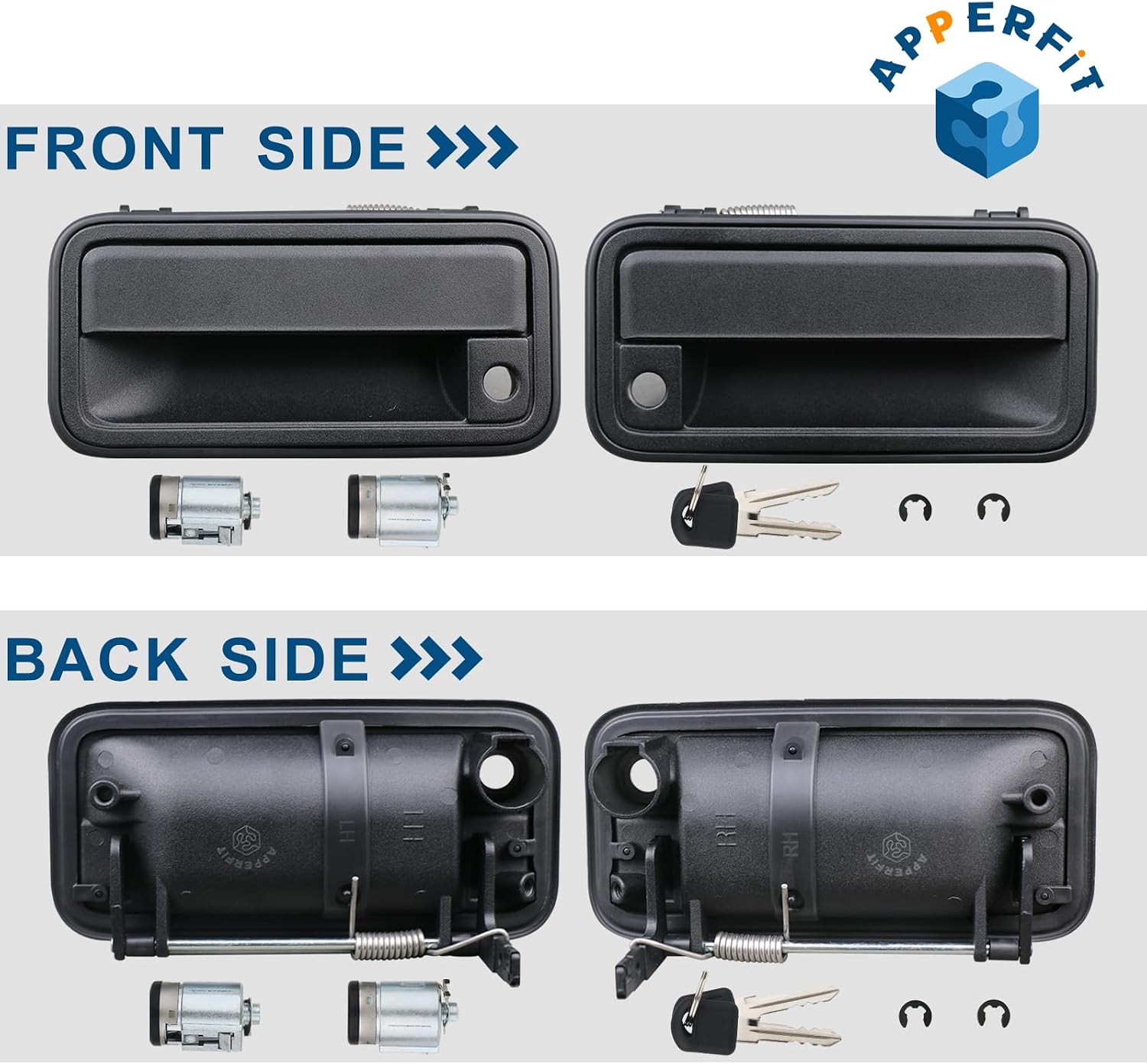 APPERFiT All Metal Exterior Door Handles w/Key Lock Cylinders Compatible with 1995-2000 Chevrolet Chevy/GMC C1500 C2500 C3500 K1500 K2500 K3500 Suburban Tahoe Yukon 15742229 15742230