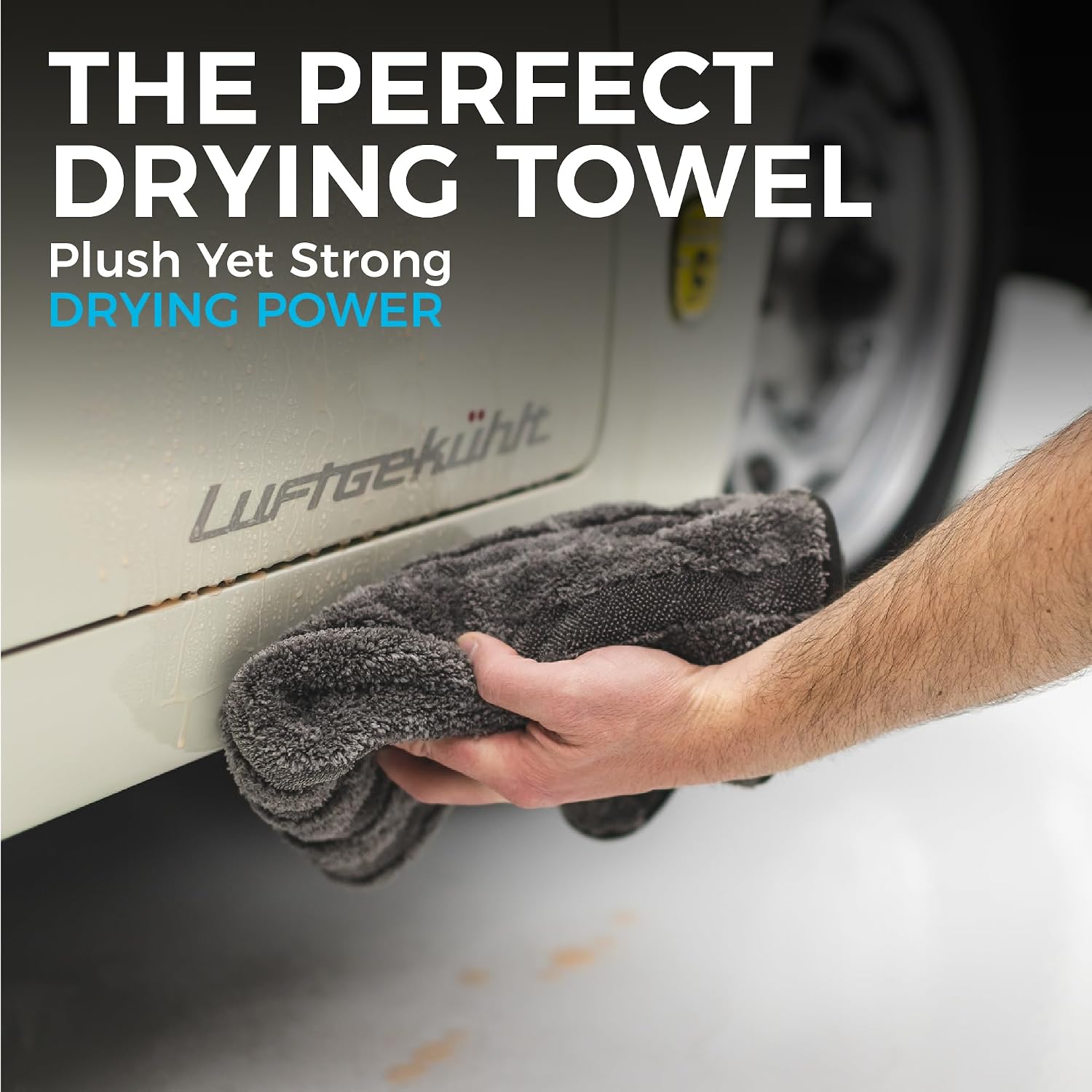 The Rag Company Gauntlet Car Drying Towel, Ultra-Absorbent 70/30 Blend Korean Microfiber, Dries Vehicles Faster Without Scratching, 900 GSM, 15x24 Inches, Ice Grey/Grey, 2-Pack