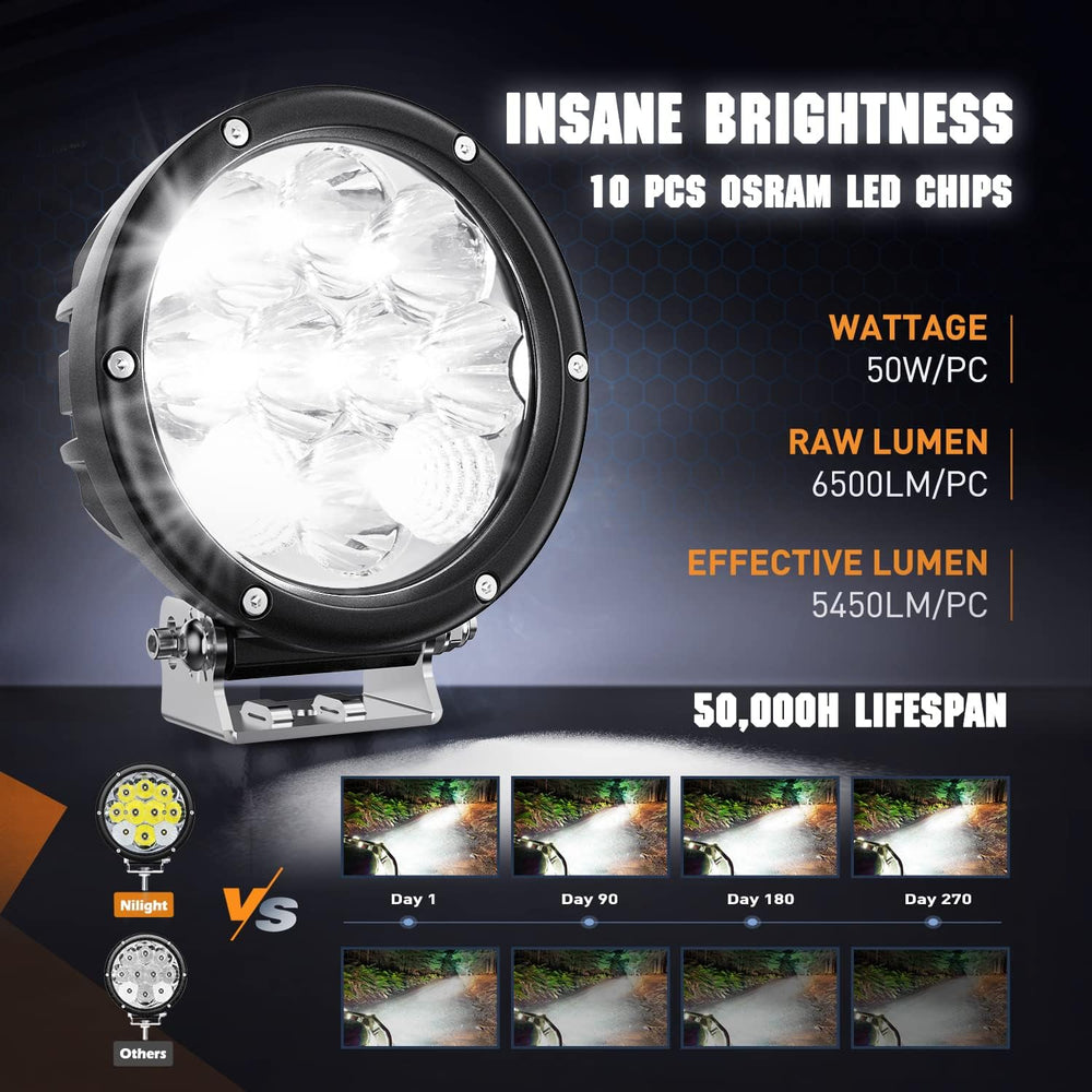 Nilight Pro Series 5.7 Inch Round LED Driving Offroad Light 50W 6500LM