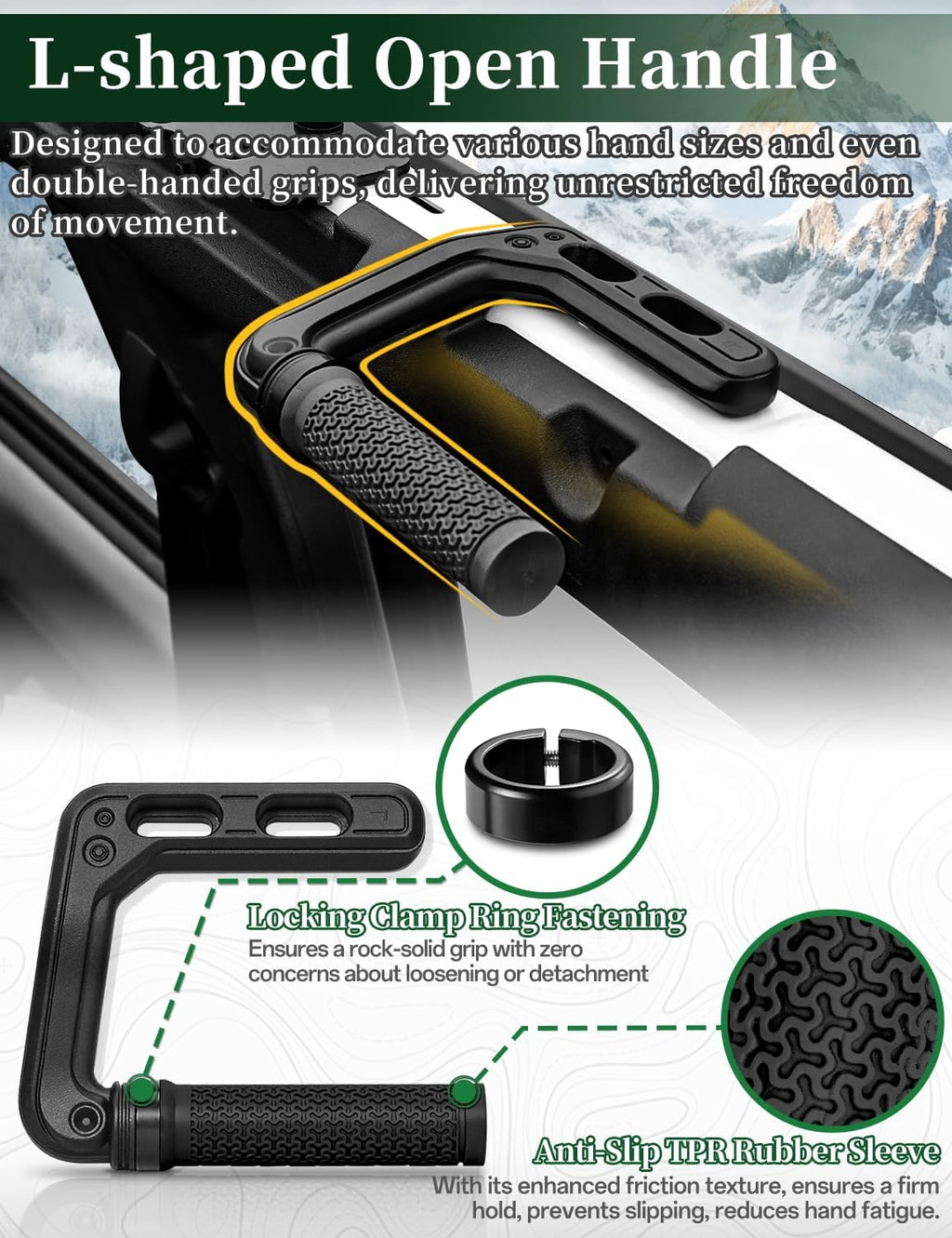 JROAD Bronco Aluminum Grab Handles Roll Bar Non-Slip Grip HandlesCompatible with Ford Bronco 2021-2025 Front Or Rear Seat 4 Door Soft/Hard Top,Bronco Raptor Interior Accessories （2PCS/Black）