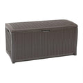 suncast 99 gal wicker resin deck box, storage, main product view