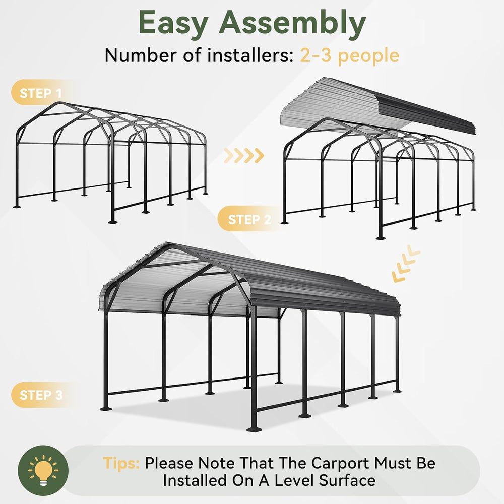 Aoxun 12x20 FT Metal Carport Heavy Duty Carport Garage with Enhanced Base