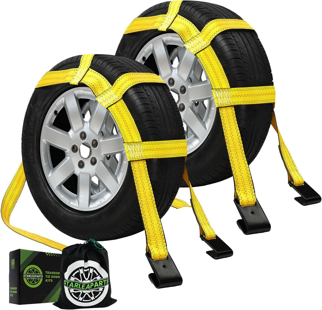 STARLEAPARTS Tow Dolly Straps, 2 Pack Tow Dolly Basket Straps with Flat Hook, Car Dolly Strap, 10,000 lbs Breaking Strength, Tire Bonnet with Carrying Bag Fits Most 14"-17" Tires (Yellow)