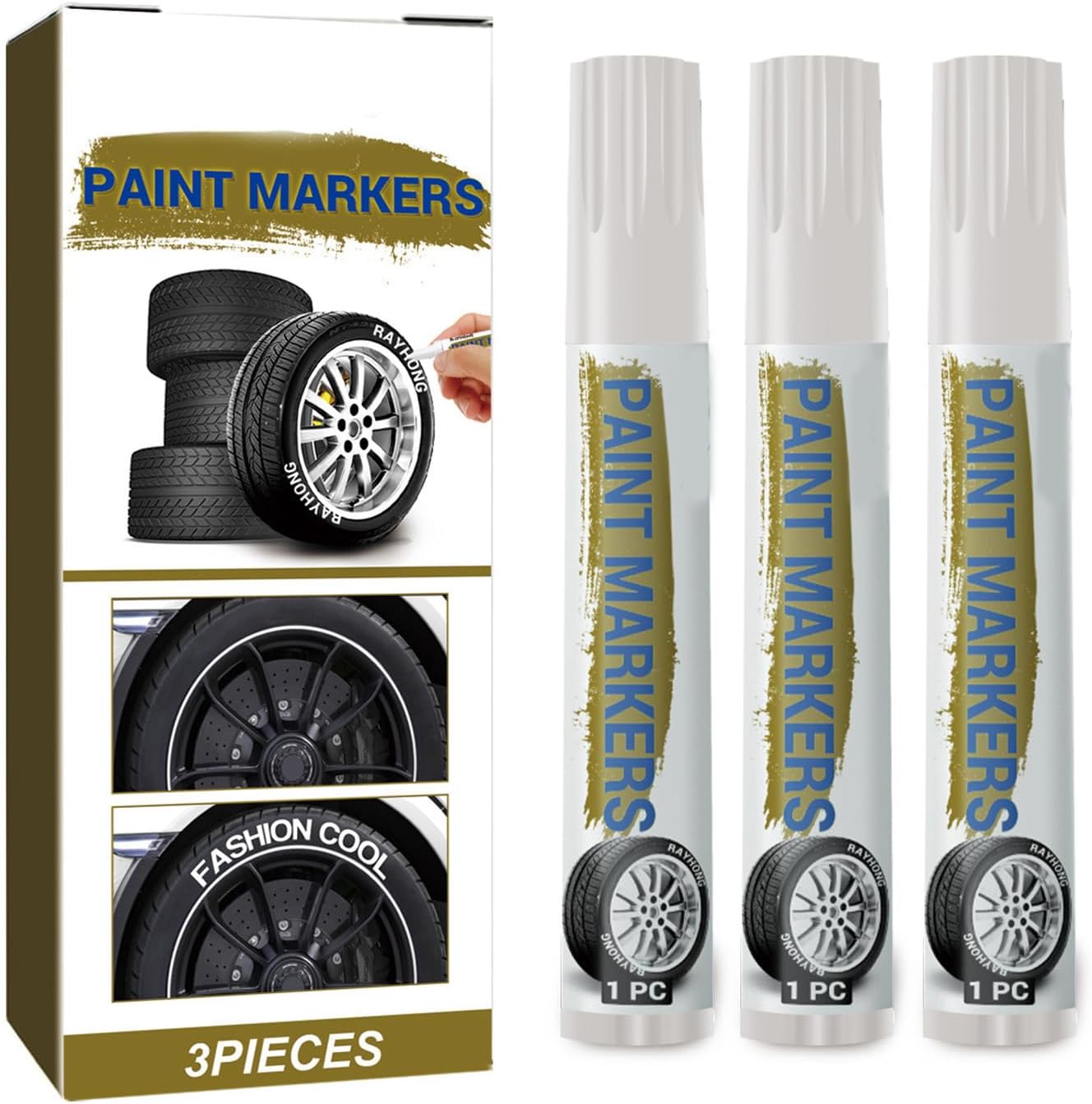 3Pieces Paint Pen for Car Tires, White Pens Tire Marker Lettering Oil