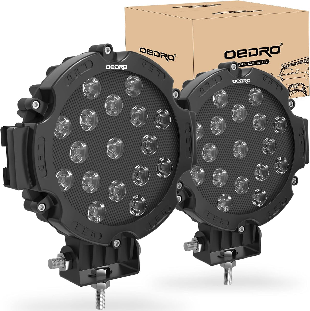 oedro 7 inch led light pods, 51w round, main product view