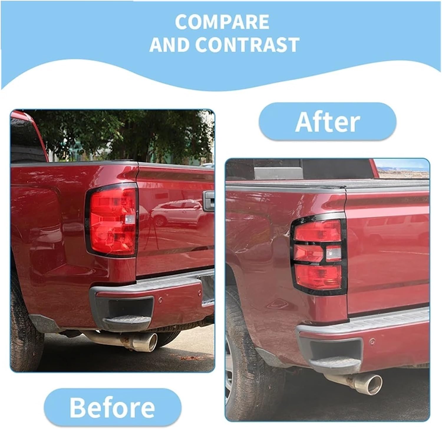ABS Exterior Rear Taillight Lampshade Protective Decorative Cover Compatible For Chevy Silverado 2014-2018 Car Accessories(Chrome)