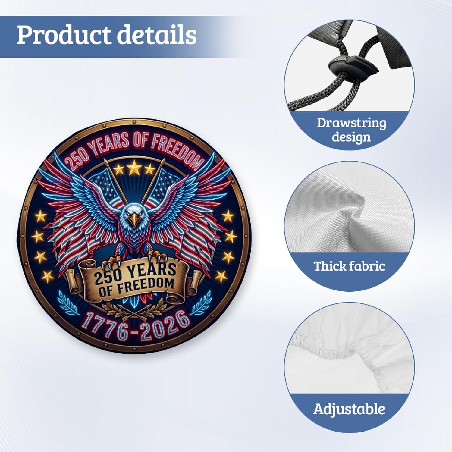 USA 250th Anniversary 1776-2026 Spare Tire Cover, Weatherproof Dust-Proof Universal 250 Year American Patriotic Decor Wheel Protectors Universal Fit for Trailer Rv SUV Truck Camper Travel Trailer 17"