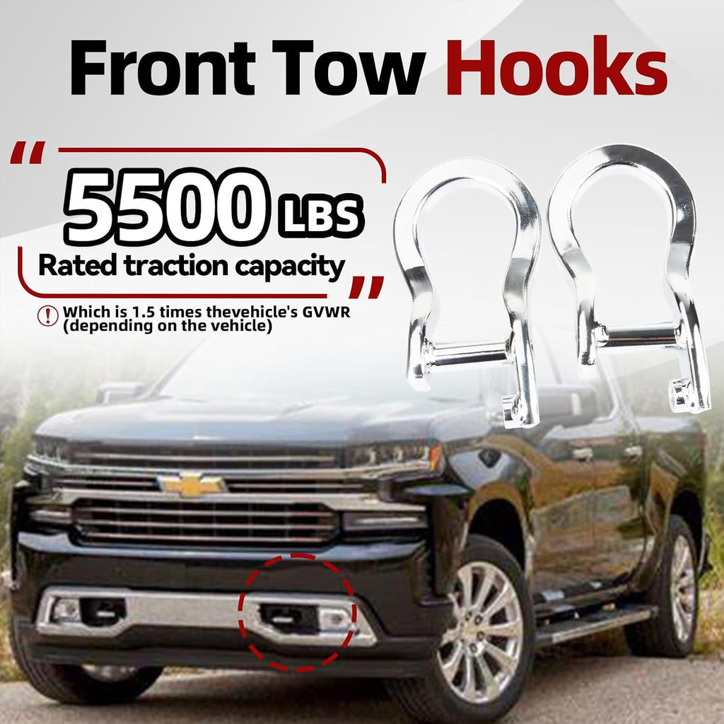 MITZONE Front Tow Hooks Compatible with 2019-2022 Chevy Silverado 1500 Front Bumper Tow Hook Shackles Replace 84195899