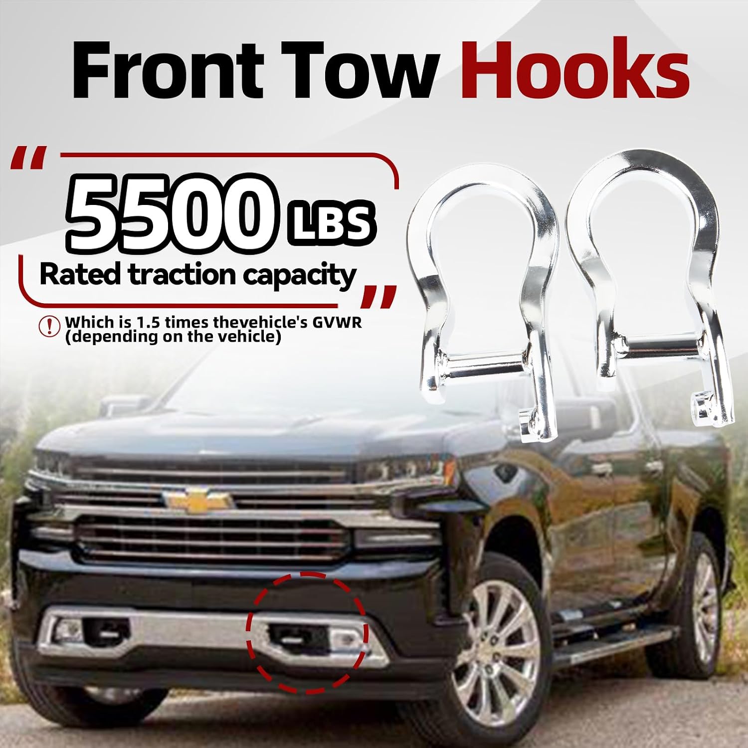 MITZONE Front Tow Hooks Compatible with 2019-2022 Chevy Silverado 1500 Front Bumper Tow Hook Shackles Replace 84195899