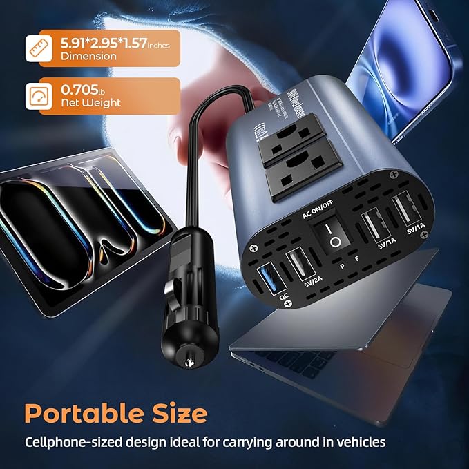 300W Car Power Inverter, DC 12V to 110V AC Car Plug Adapter Outlet - Image 6