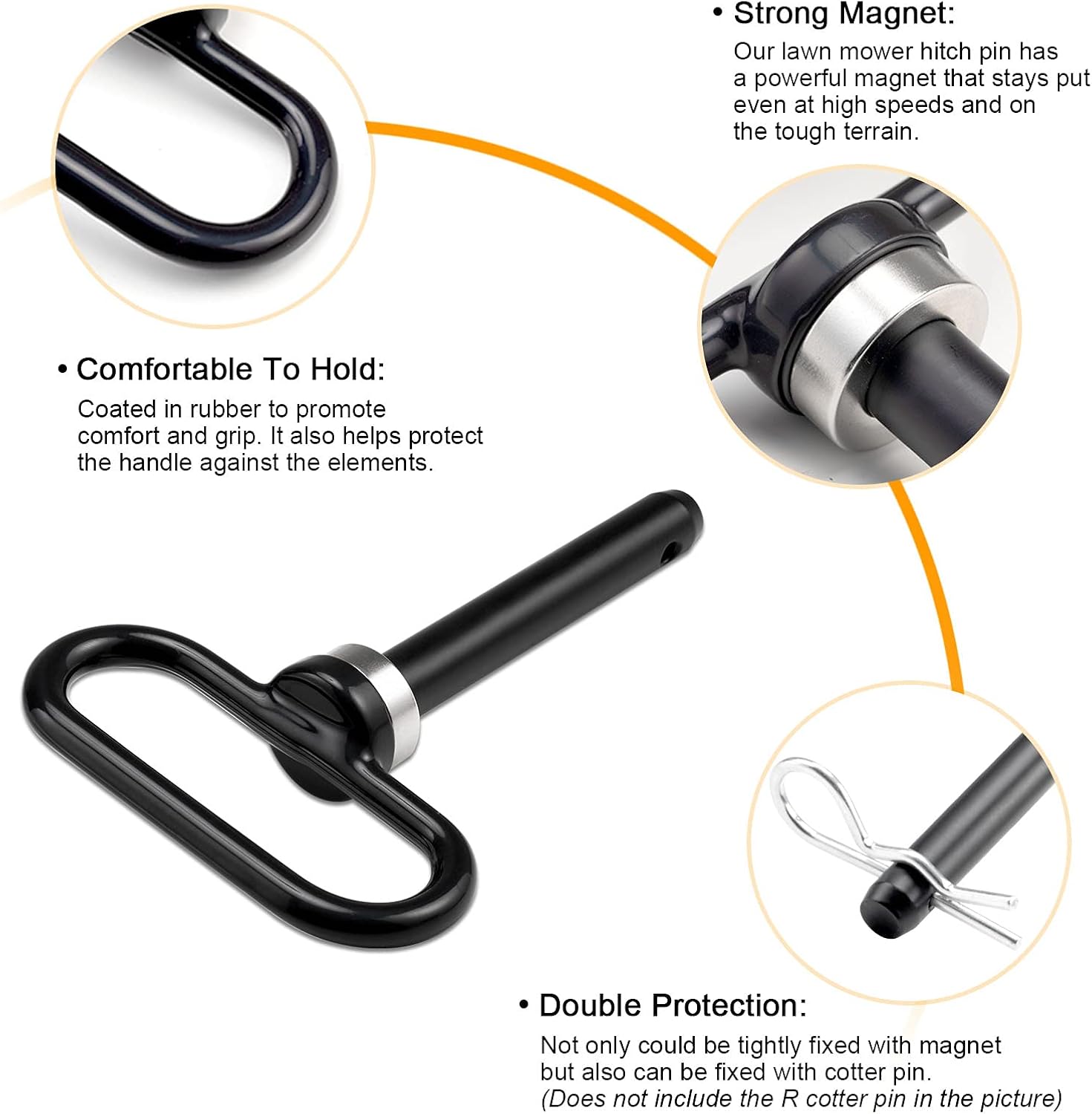 CZC AUTO Zero Turn Mower Trailer Hitch Kit - 5/8'' Magnetic Hitch Pin, Combo Pack for Secure Attachment, Black