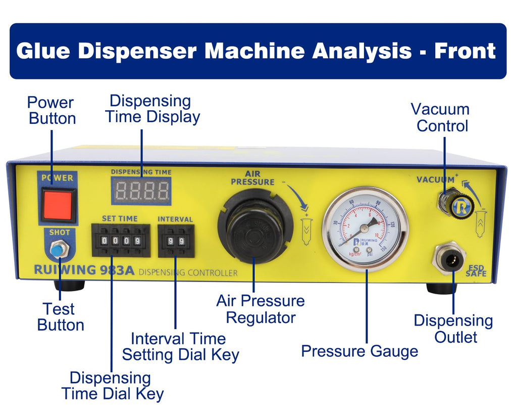 983a auto glue dispenser ac 110v automatic/semi-automatic solder, close-up detail