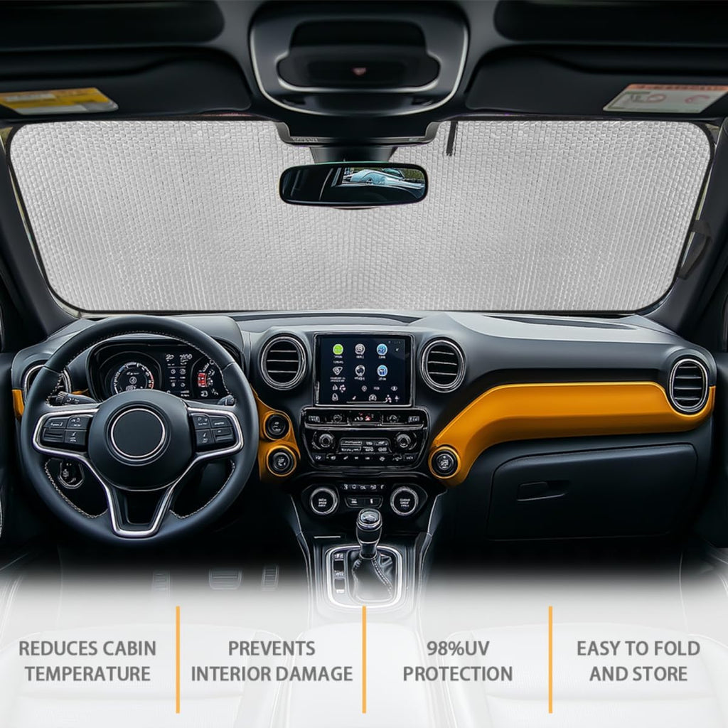 Tuoxiukan Funny Car Windshield Sun Shade Eyes for 1997-2017 Jeep Wrangler Rubicon Sahara TJ JK JKU 2/4 Doors Foldable Car Windshield Visor Sun Shade Universal Auto Interior Accessories