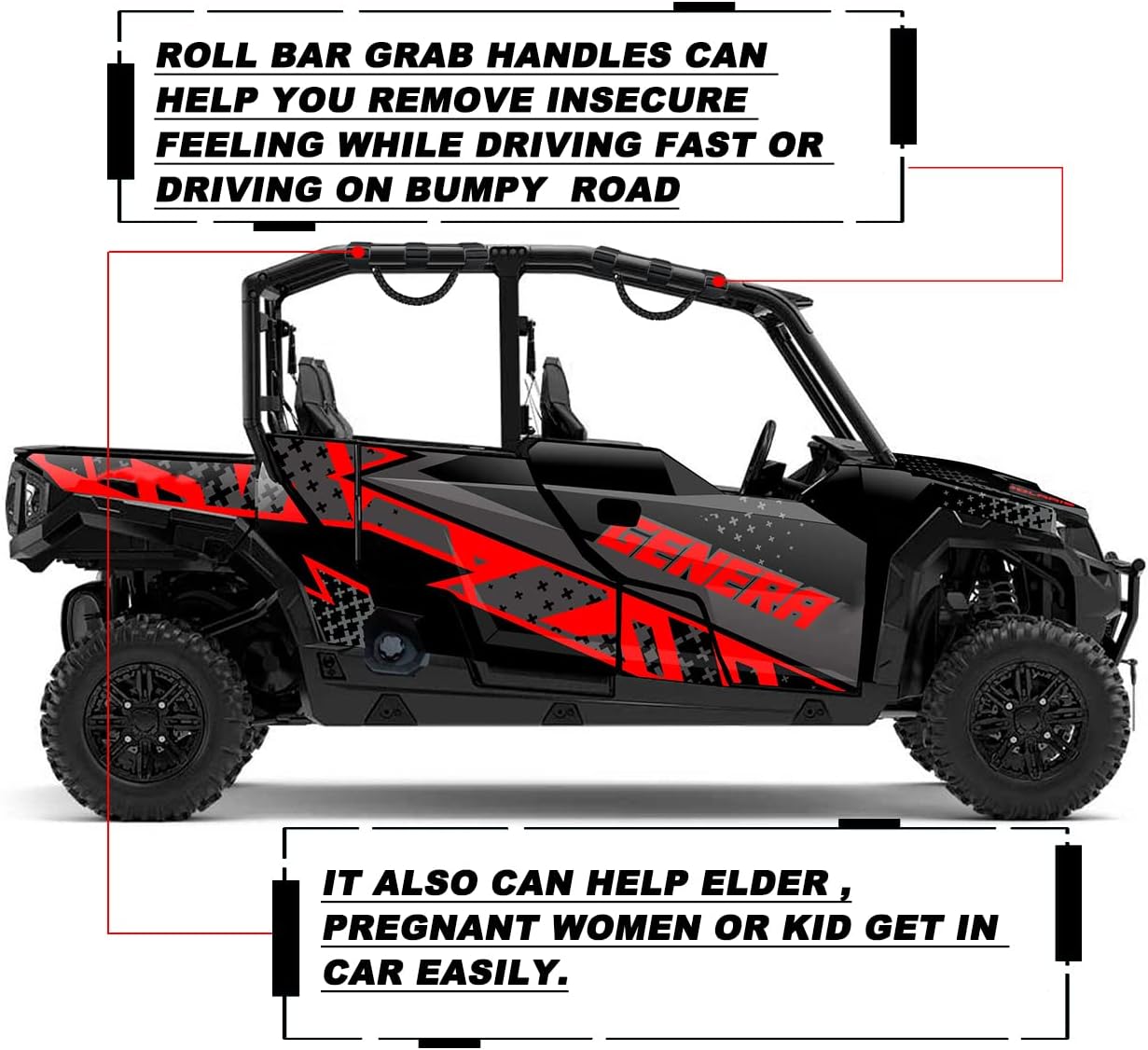 Roll Bar Grab Handles for UTV&ATV Roll Cage Grip Handles for 1.5-2 inch Bars,Compatible with Polaris RZR,Kawasaki Mule,Honda Pioneer,Can Am,etc, 2 Pack (Black)