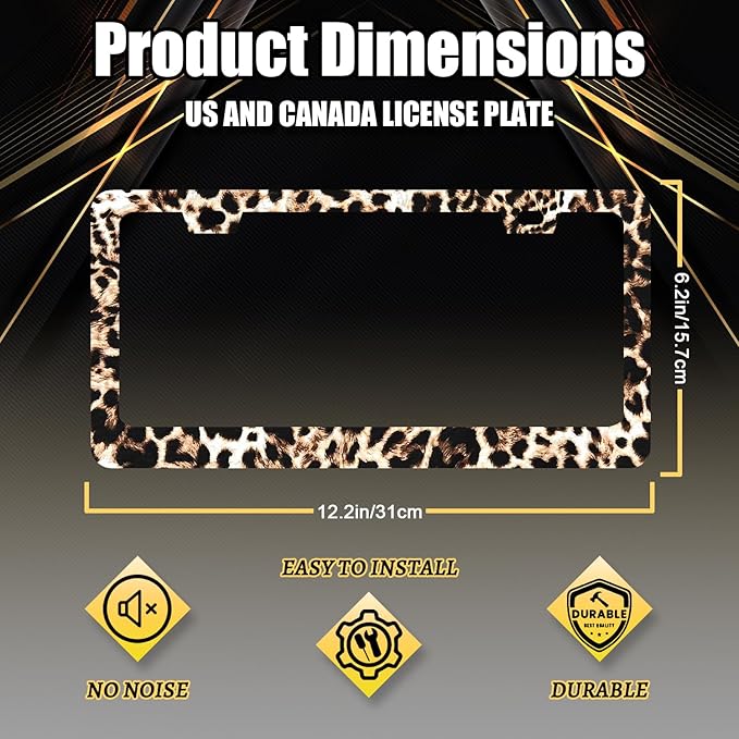 Brown Leopard License Plate Frame Animals License Plate Holder Stainless Steel - Image 2
