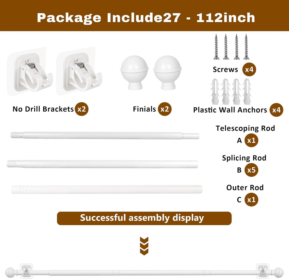 adhesive curtain rod no drilling for renter 27, front angle view