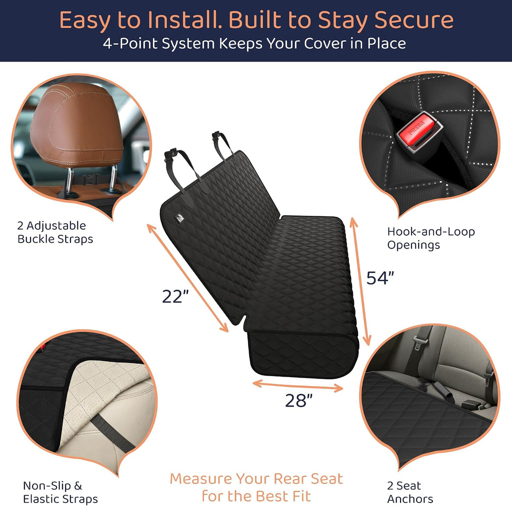 bench back seat cover for dogs, rear dog, close-up detail