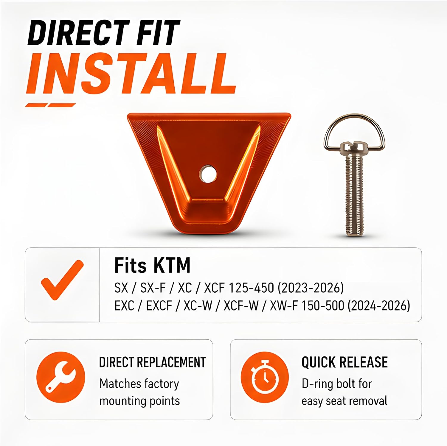 for KTM EXC 300 2024 2025 2026 Seat Mount & Quick Release Seat Bolt Set EXC-F 350 SX 125 SXF 450 XC XCF XCW XCF-W XW-F (Orange)