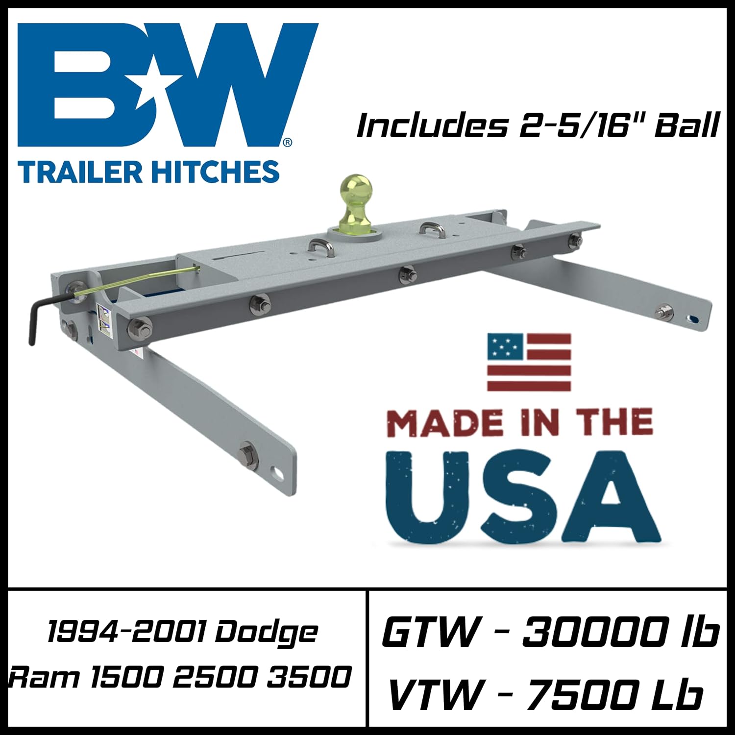 B&W Trailer Hitches Turnoverball Gooseneck Hitch - GNRK1394 - Compatible with 1994-2002 Dodge 2500 & 3500 Trucks and 1994-2001 Dodge 1500 Trucks