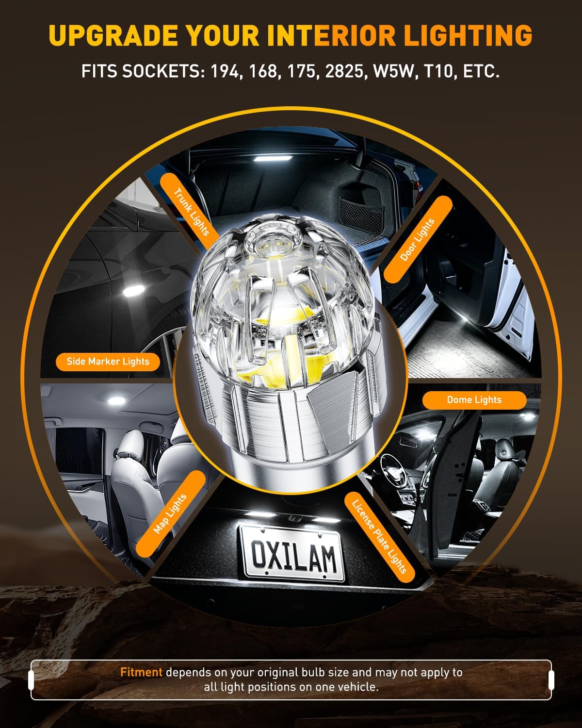 OXILAM 194 LED Bulb for License Plate Bulb Super Bright, 168 T10 W5W 2825 LED Bulb for Dome Door Map Courtesy Trunk Cargo Dash LED Interior Light Bulb, Pack of 2