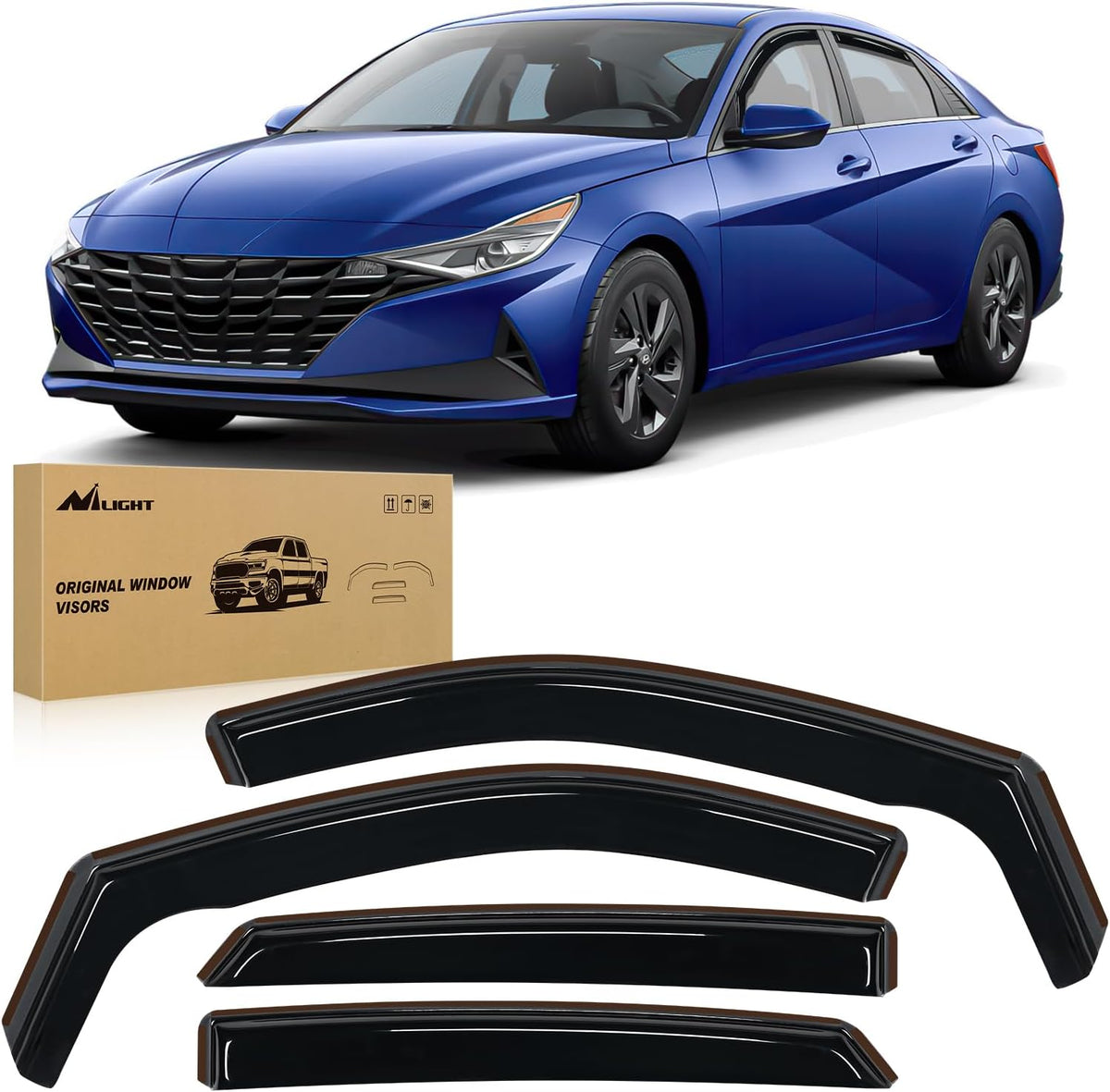 Nilight in-Channel Rain Guards for Hyundai Elantra 2021 2022 2023 2024 2025