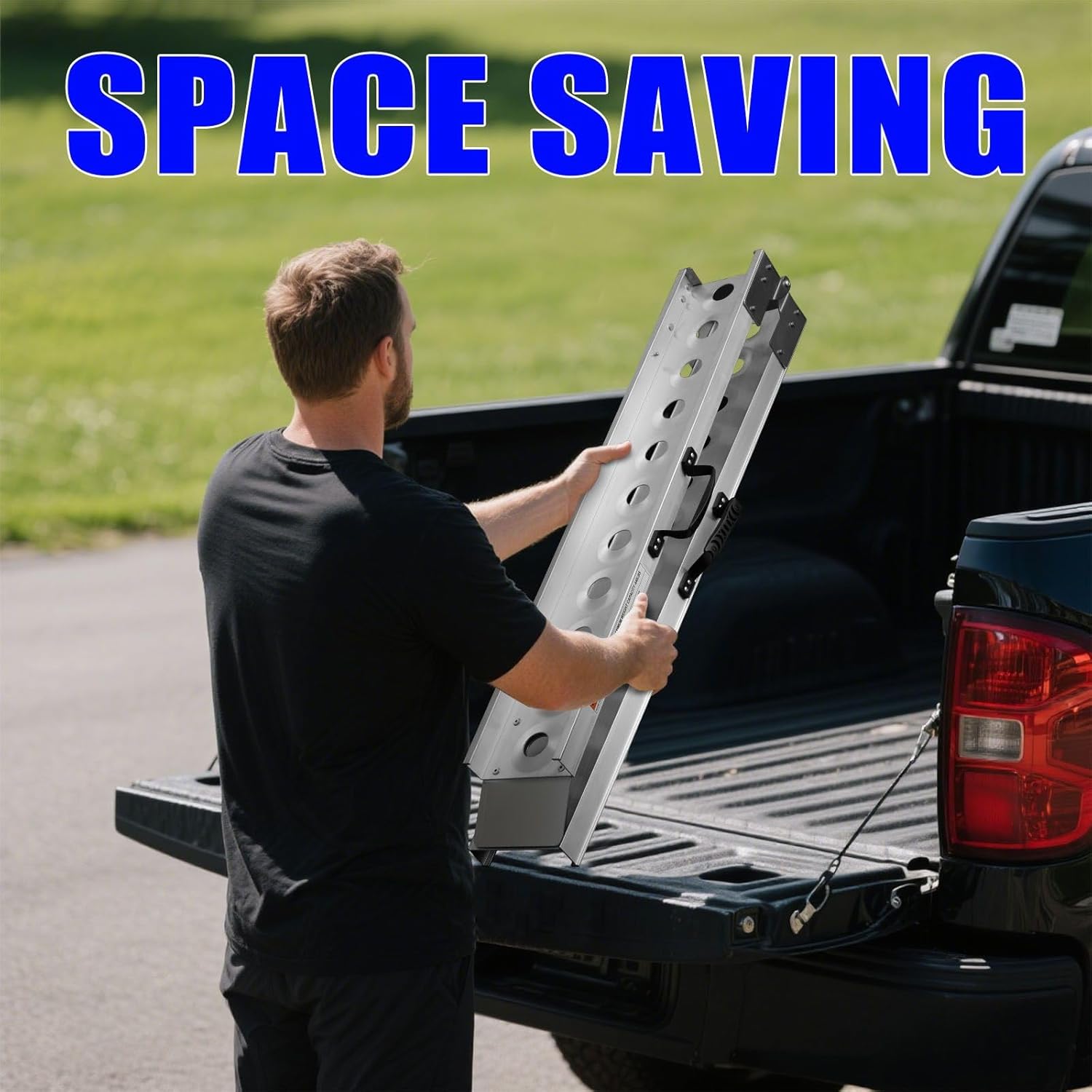 Aluminum Motorcycle Ramp, 440 lbs Capacity, 84.56" x 7.16" Folding Dirt Bike Loading Ramp with Dual Carry Handles & Rubber Pad, Portable Bike & E-Bike Ramp for Pickup Trucks, Trailers & Sheds