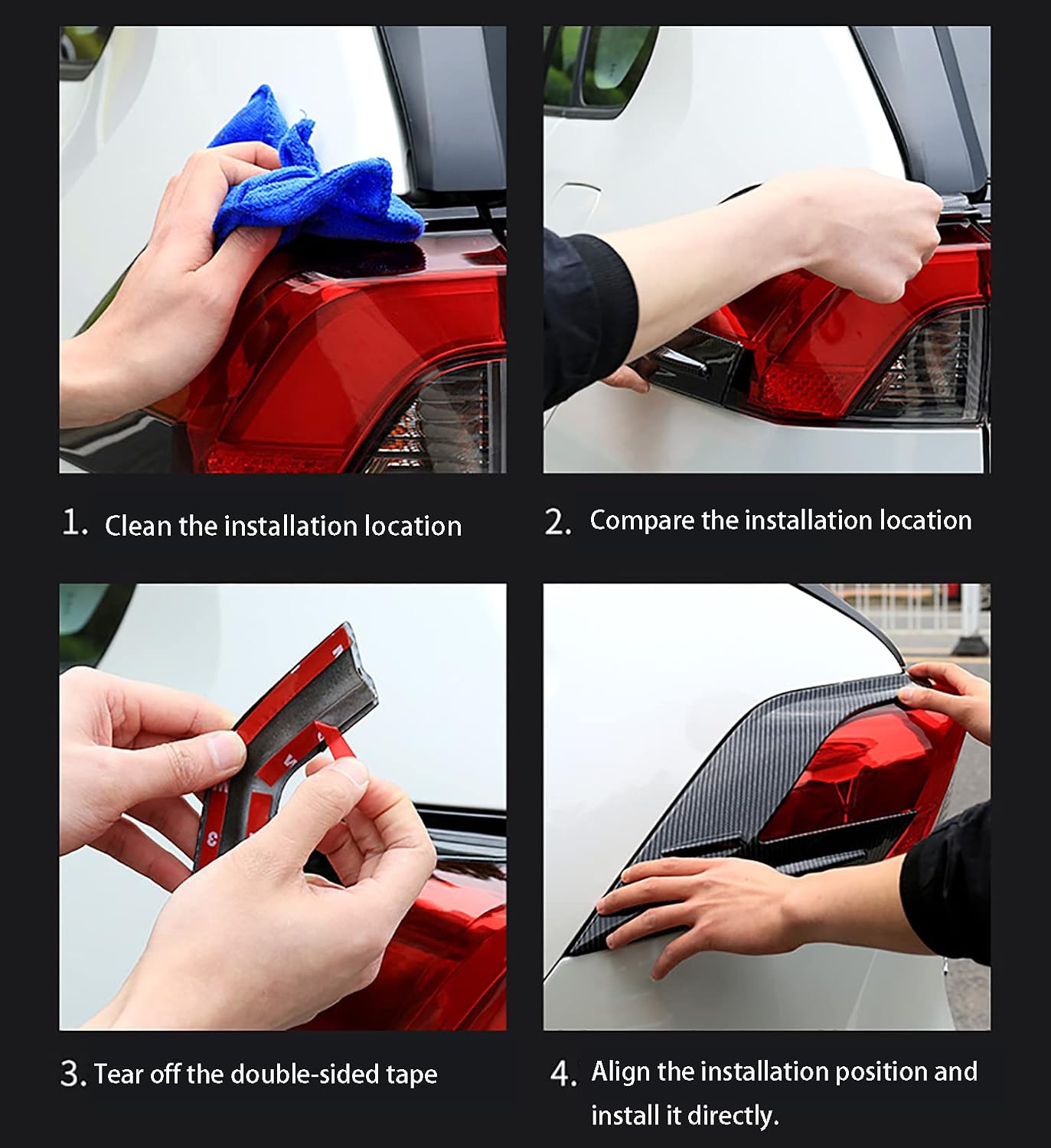 Car Accessories Fit for Toyota RAV4 2019 2020 2021 2022 2023 2024 2025 Tail Light Lamp Cover Frame Decor Trim (Carbon Fiber Style) ABS 4 PCS