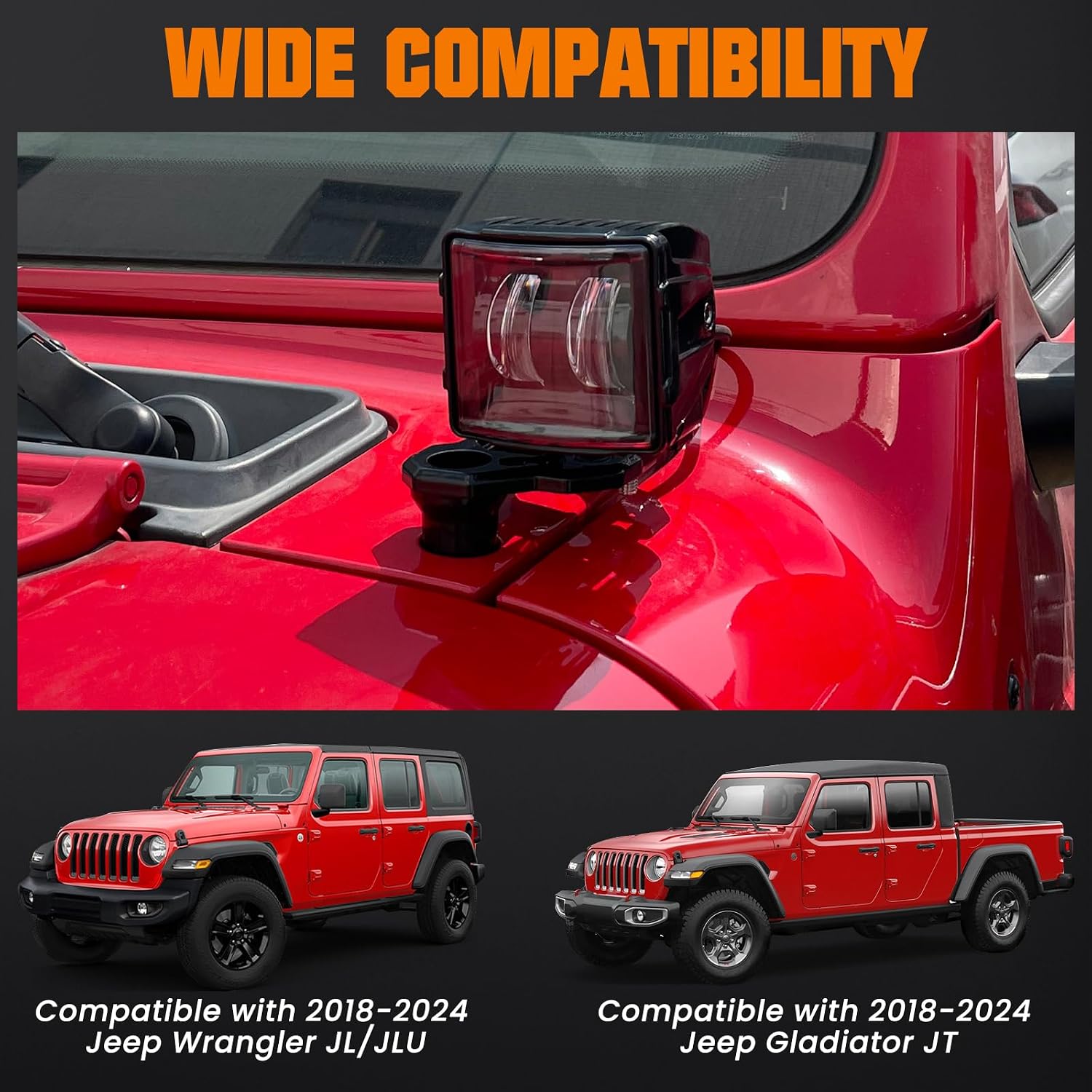 Wrangler JL Light Bar Hood Mounting Brackets, Gladiator JT Ditch Light Cowl Mount Brackets A-Pillar LED Fog Light Pod Brackets for 2018-2025 Jeep Wrangler JL JLU 4xe Gladiator JT Accessories