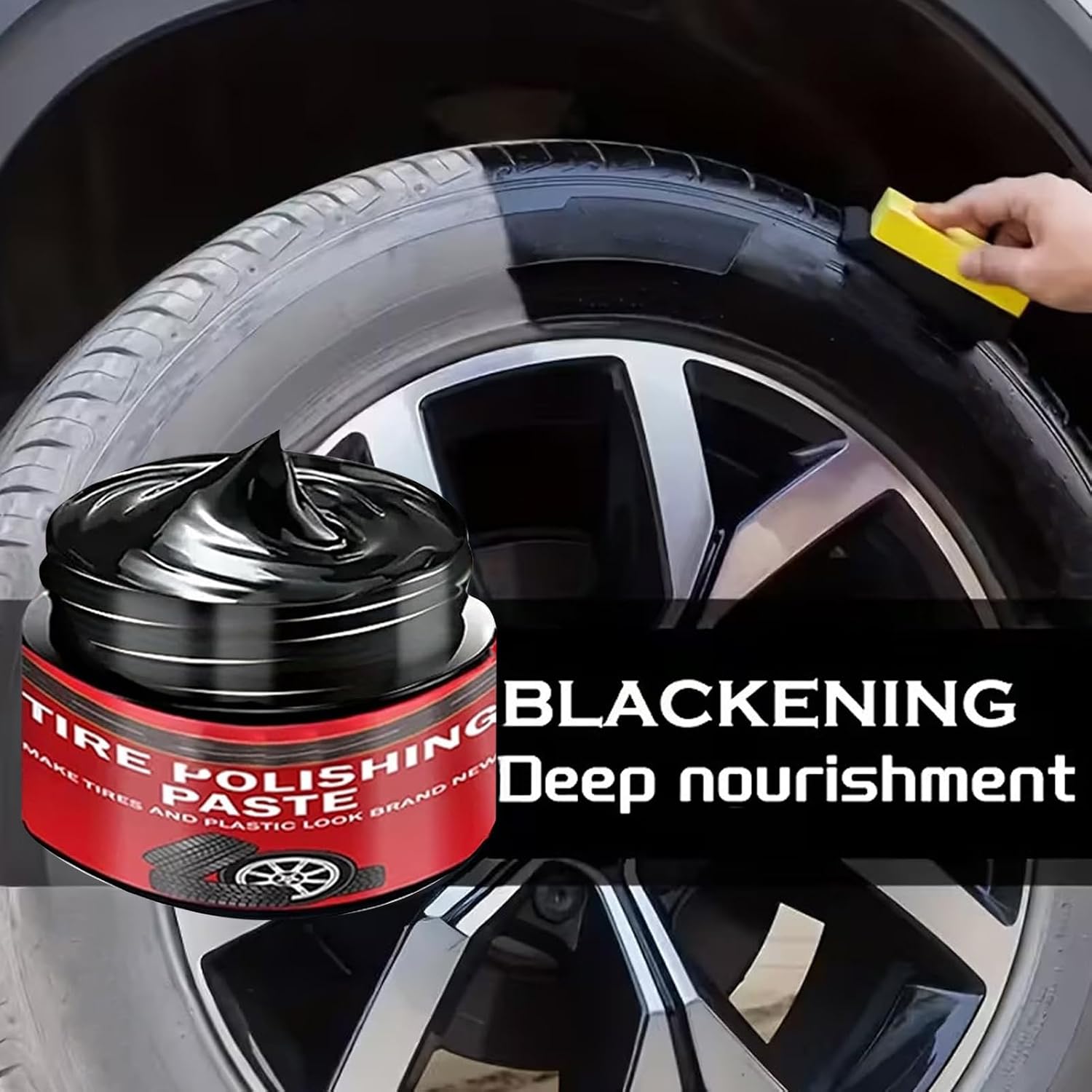 Tire Polishing Paste, 30g Black Car Tire Polishing Wax, Tire Shine, Deep Black Shine, Trim Restorer with Conditioning Formula, Water Resistant Coating for Seats Dashboards Trucks Motorcycles Sedan SUV