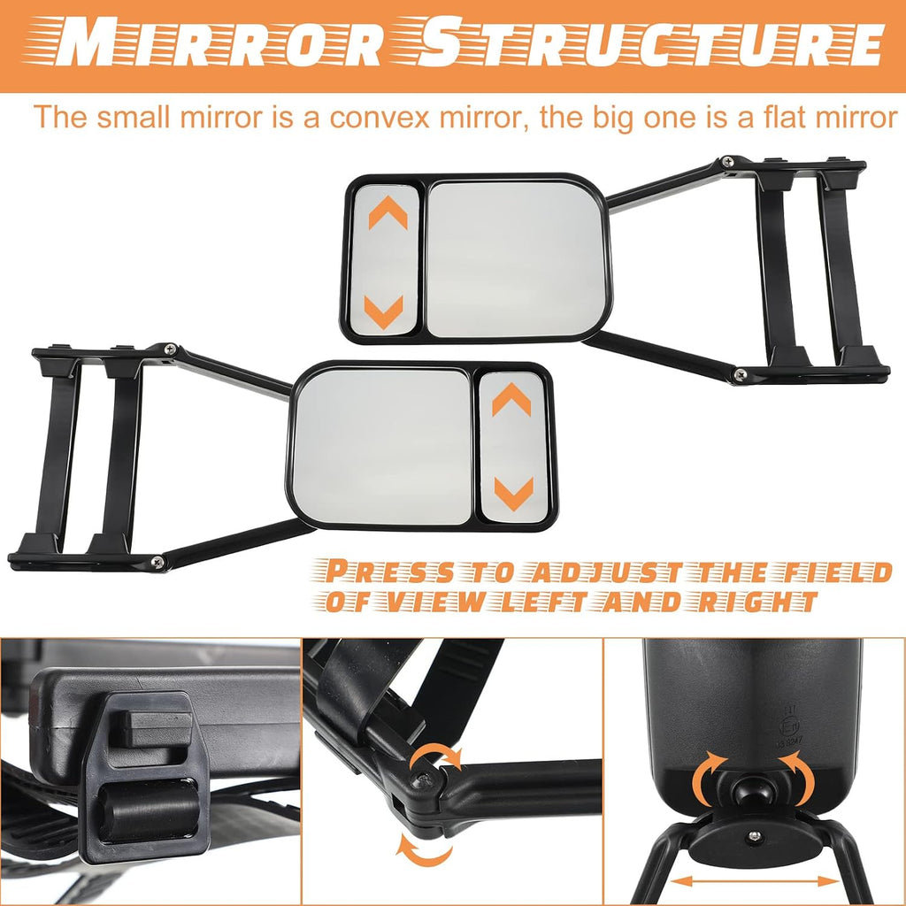 Black Car Towing Mirror Clip on Side Extension Towing Mirror 360 Degree Rotation Adjustable Dual View Tow for Car Truck Auto Caravan(2 Pcs)
