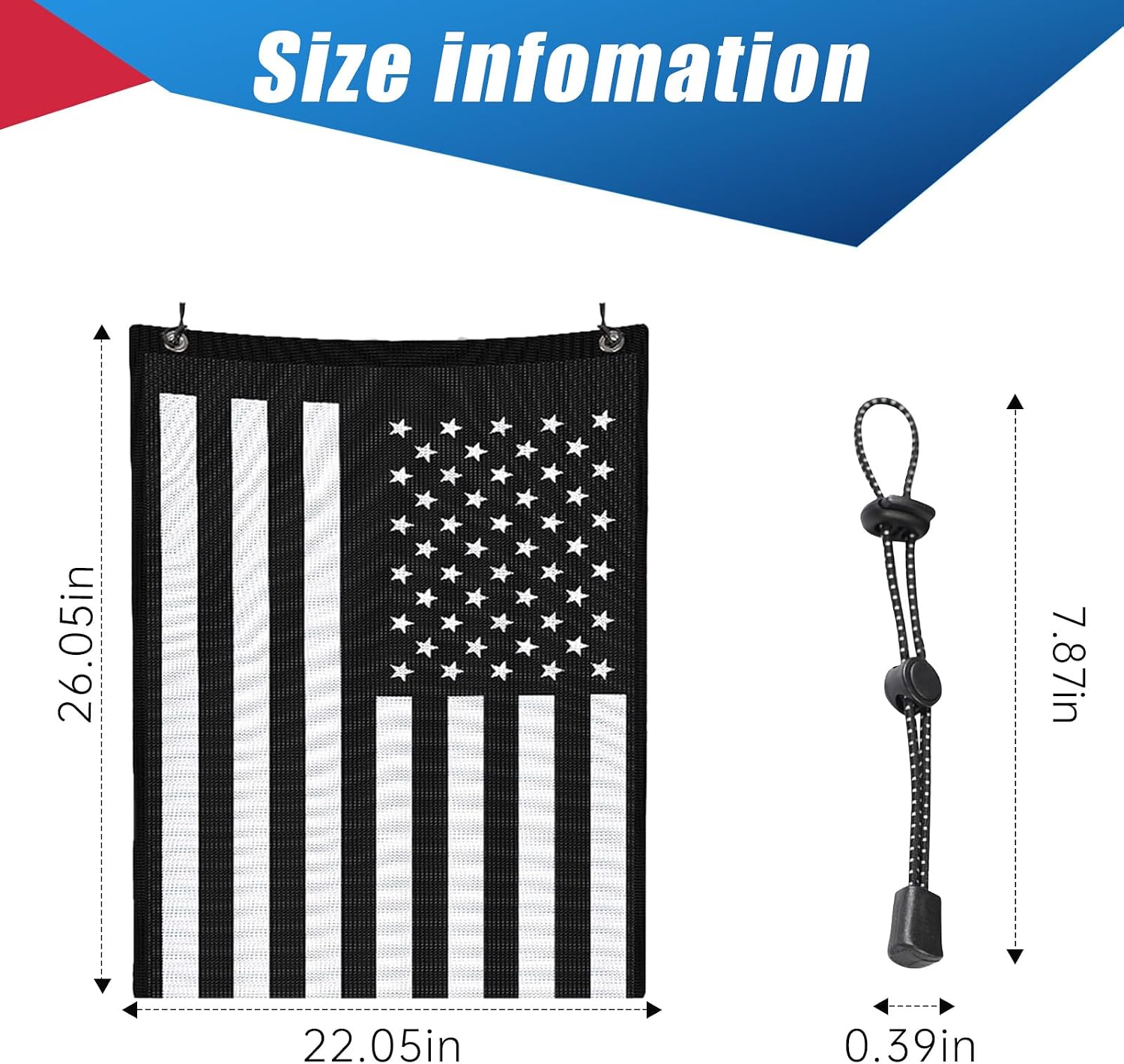 26''x22'' UTV ATV Mesh Trash Bag,Sak It Mesh Trash Bag for UTV,Universal UTV Trash Storage Sack Compatible With Polaris RZR,Can-Am,CFmoto,Teryx,Kawasaki,Golf Cart,Arctic Cat (American Flag)