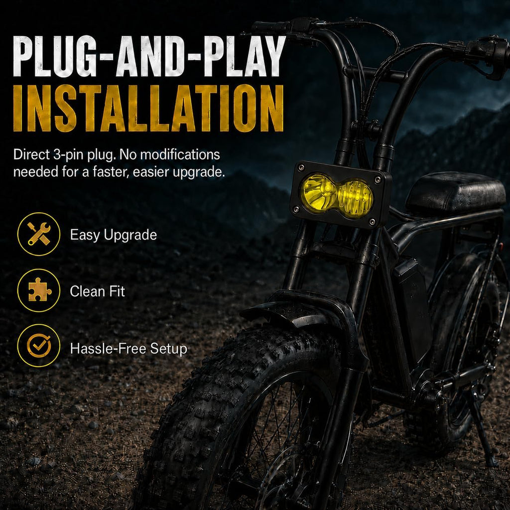 Upgrade LED Baja Headlight for Ridstar Q20/Q20 Lite/Q20 Pro,20W 6000-6500K Waterproof 3-Pin Plug and Play w/Mount Bracket,Yellow High Beam Light