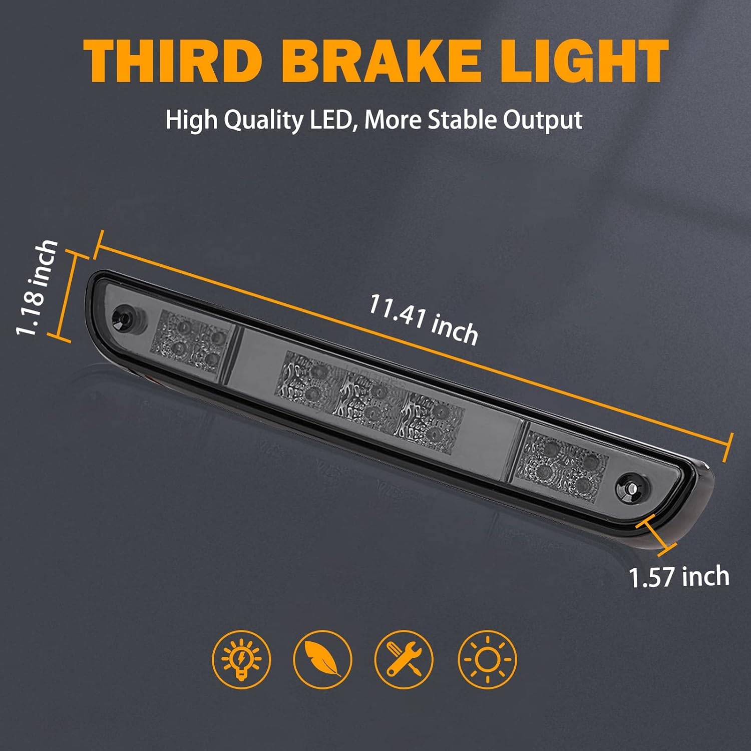 3rd Brake Light for 1992 1993 1994 1995 1996 1997 Ford F150 F250 F350 Third Brake Light LED Bronco Tail Light Cargo Light Cab Lamp Assembly-Smoke Lens