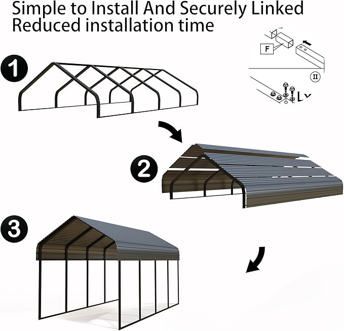 Heavy Duty Metal Carport 20x20 ft Galvanized Steel Carport Shelter - Image 6