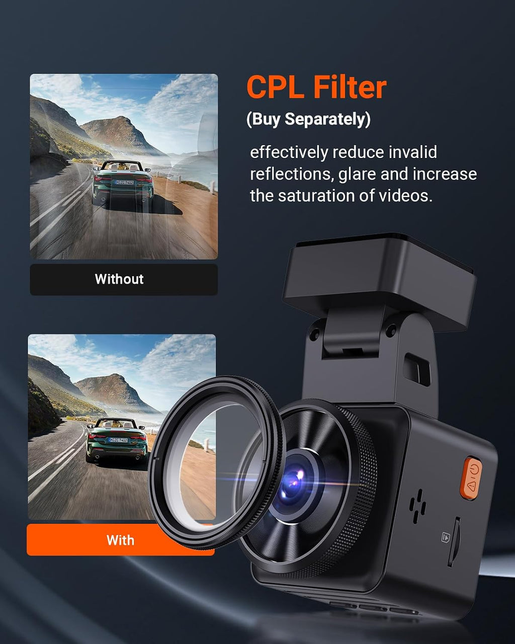 vantrue e1 lite 1080p mini dash cam, 60fps on a desk or shelf