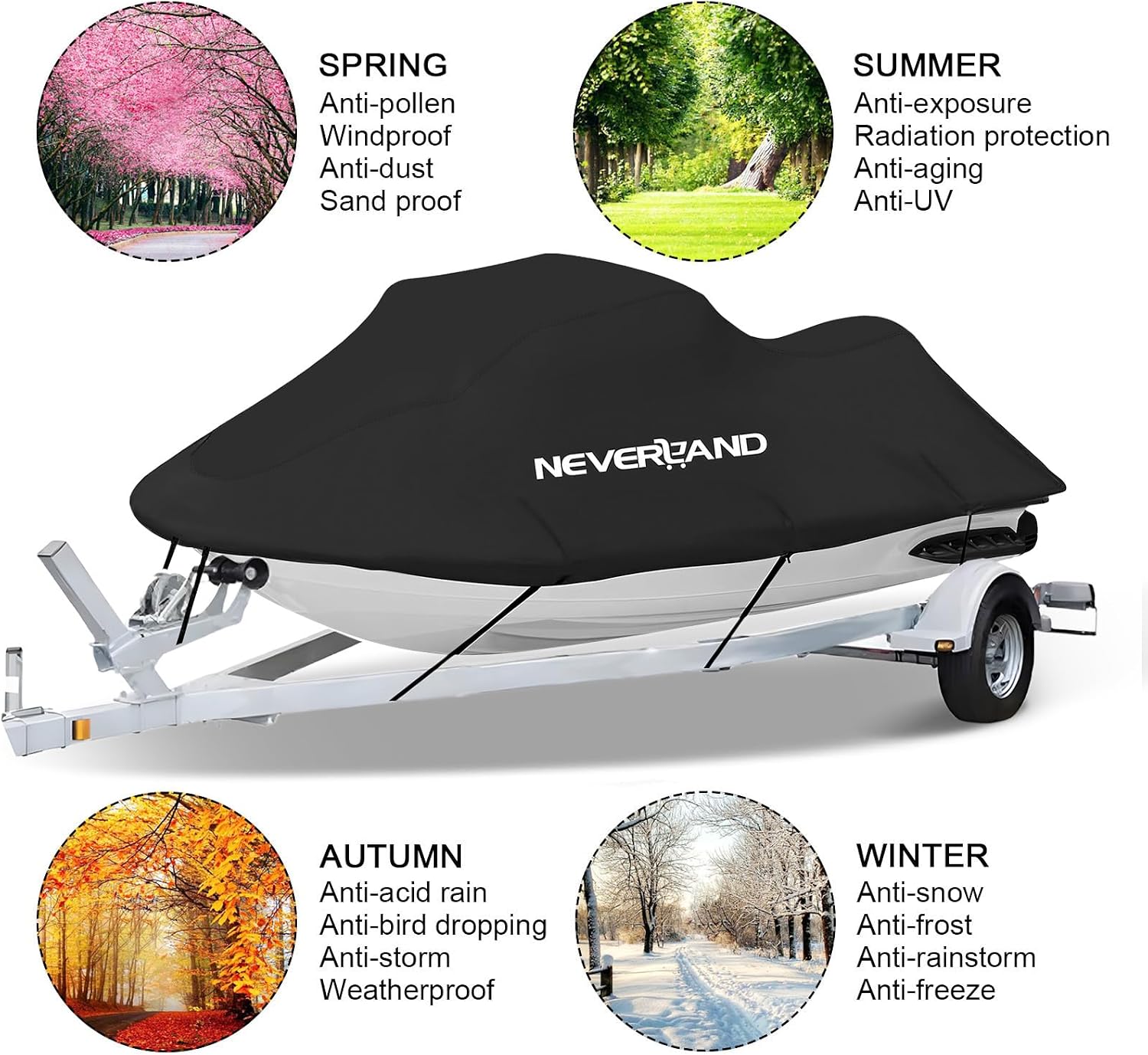 NEVERLAND Jet Ski Cover Suitable for 2 3 Seater Jetski Covers Heavy Duty Waterproof with 2 Air Vent Marine Grade UV Resistant Compatible with Yamaha Sea-Doo Lengths 120'' to 135"(Black)